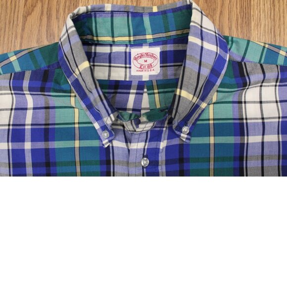 BROOKS BROTHERS REGULAR FIT 100% COTTON SHIRT BLUE/GREEN PLAID Sz MEDIUM, M - Picture 1 of 3